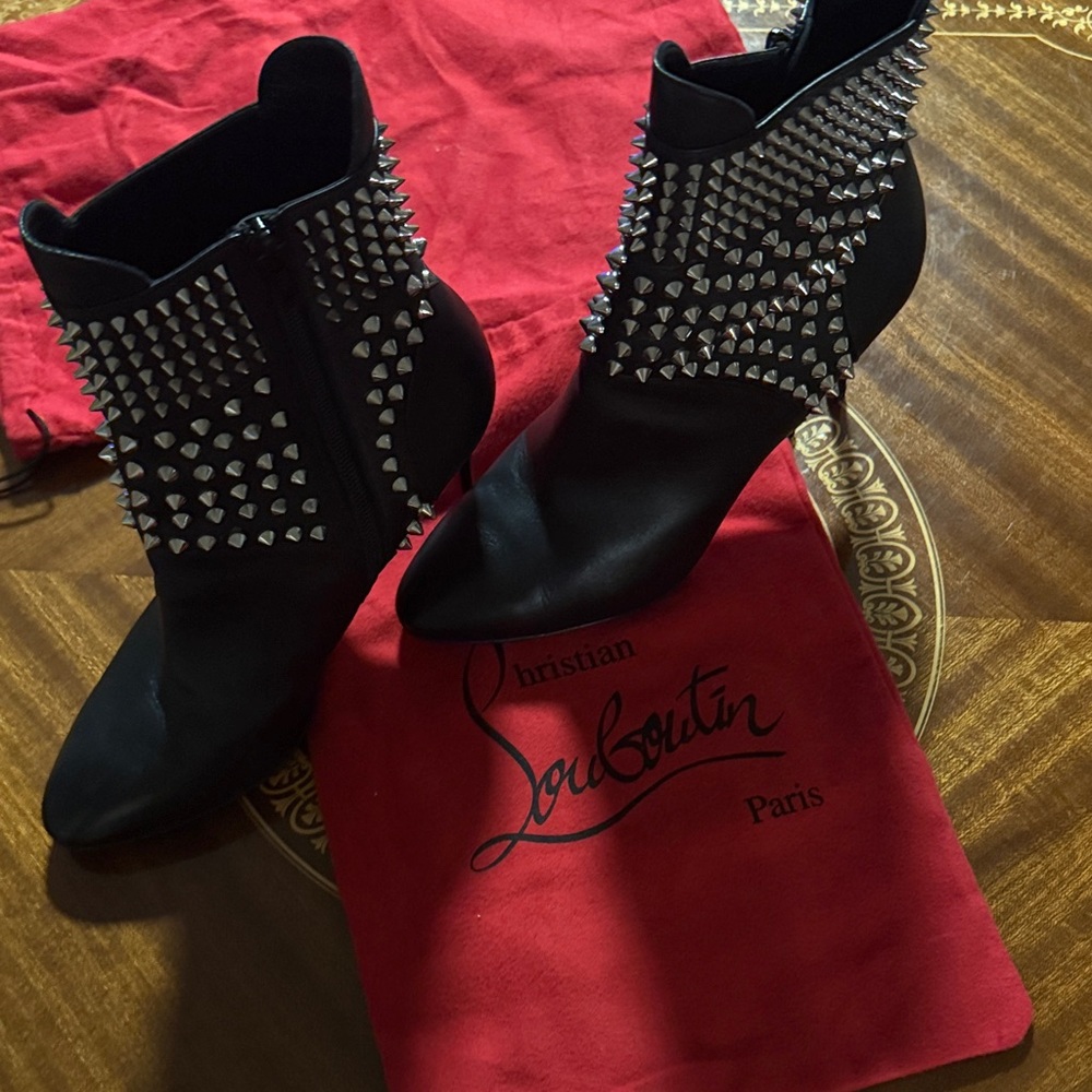 Christian Louboutin Black and Silver Studded Booties